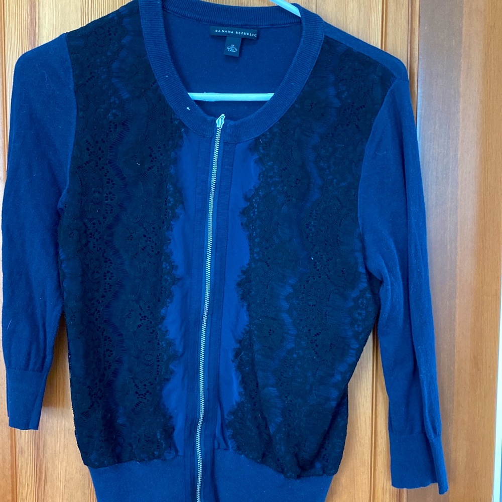 Banana republic cardigan black lace medium m blue